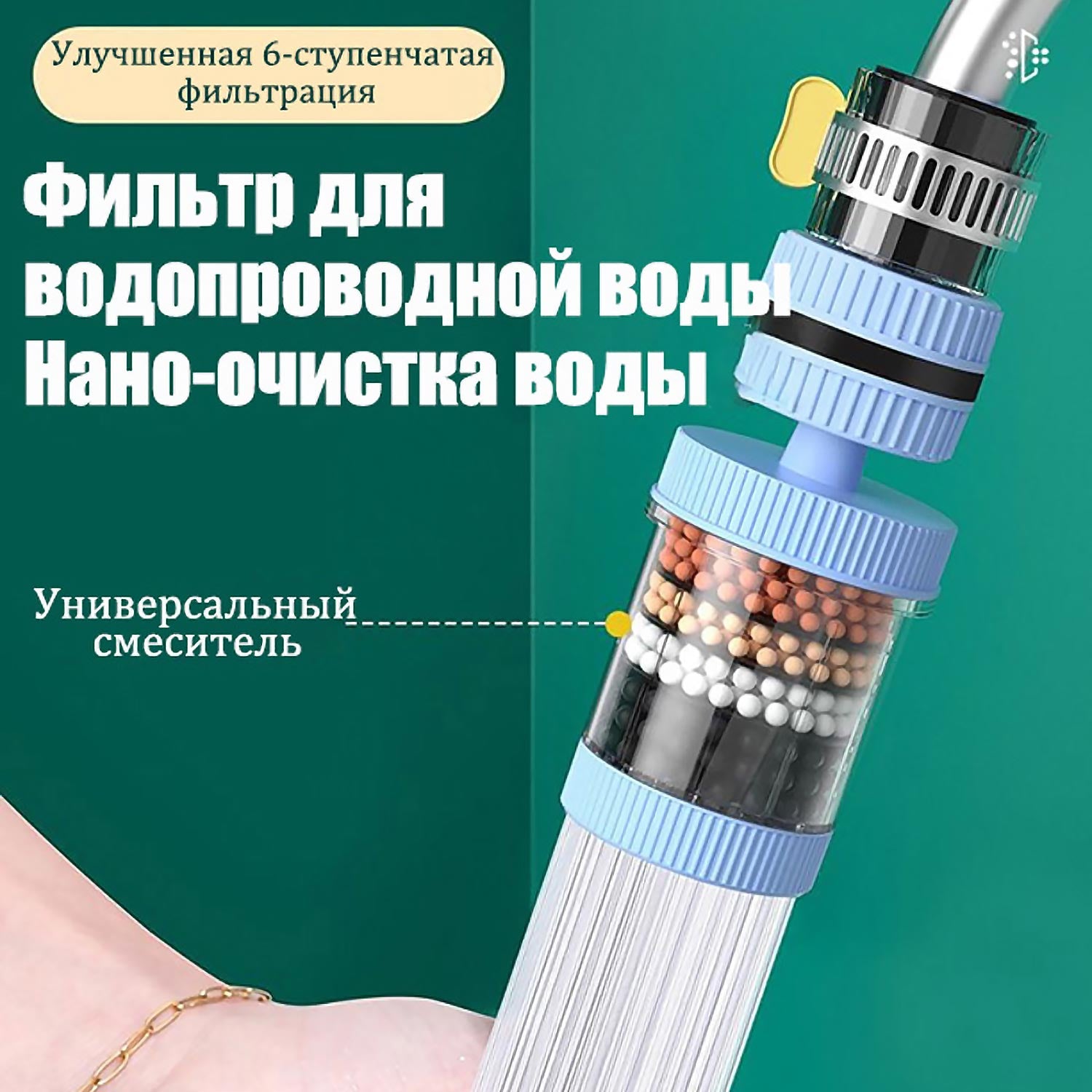 Универсальный фильтр для смесителя - Антибрызговый, Вращающийся, 6-ступенчатая очистка воды (Для кухни/ванной, Экономия воды)