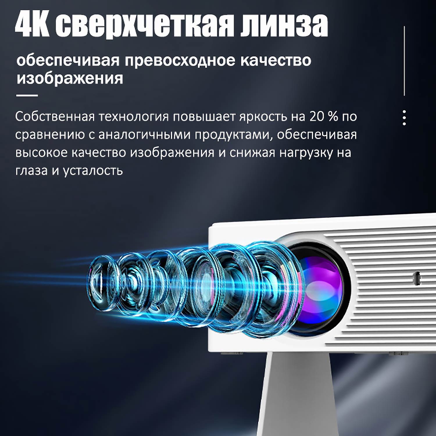 Портативный проектор Leica 4K с Android TV — 2400 люмен, Wi-Fi, защита глаз + поворот 135° для дома, кемпинга и игр