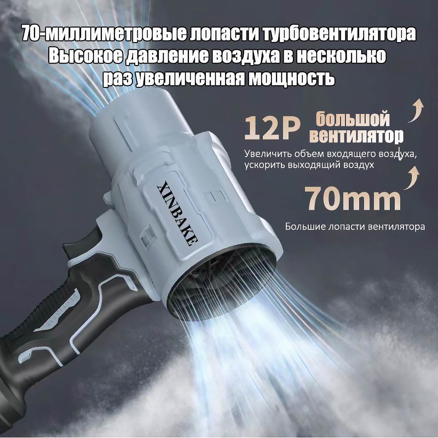 Аккумуляторный вихревой вентилятор: дует снег и всасывает пыль, 70мм турболопасти + 2 насадки, 48V литий-ионная батарея — для дома, авто и отдыха