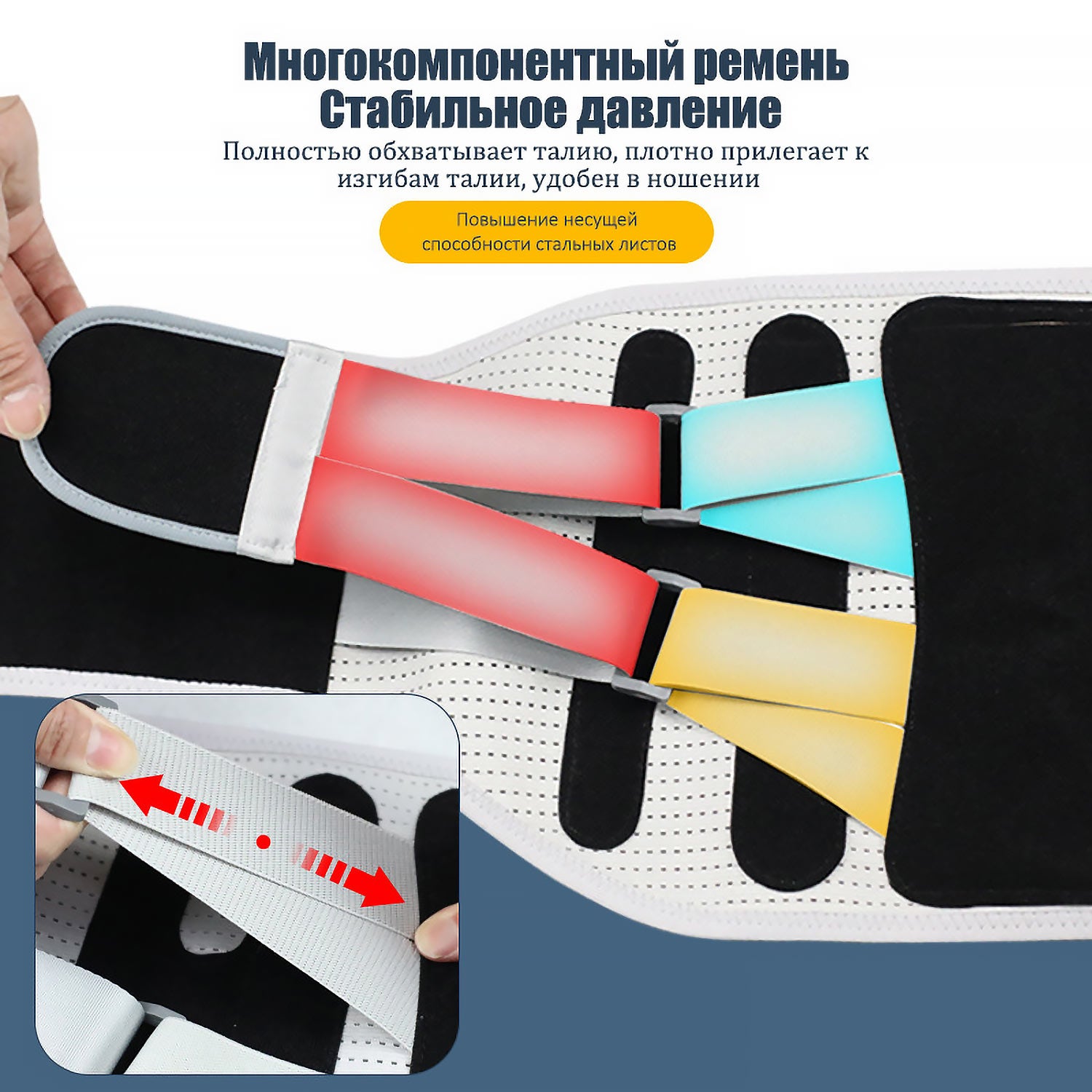 Биомеханический пояс для спины | Стальная пластина + эластичная сетка | Регулируемая поддержка | Дышащая конструкция