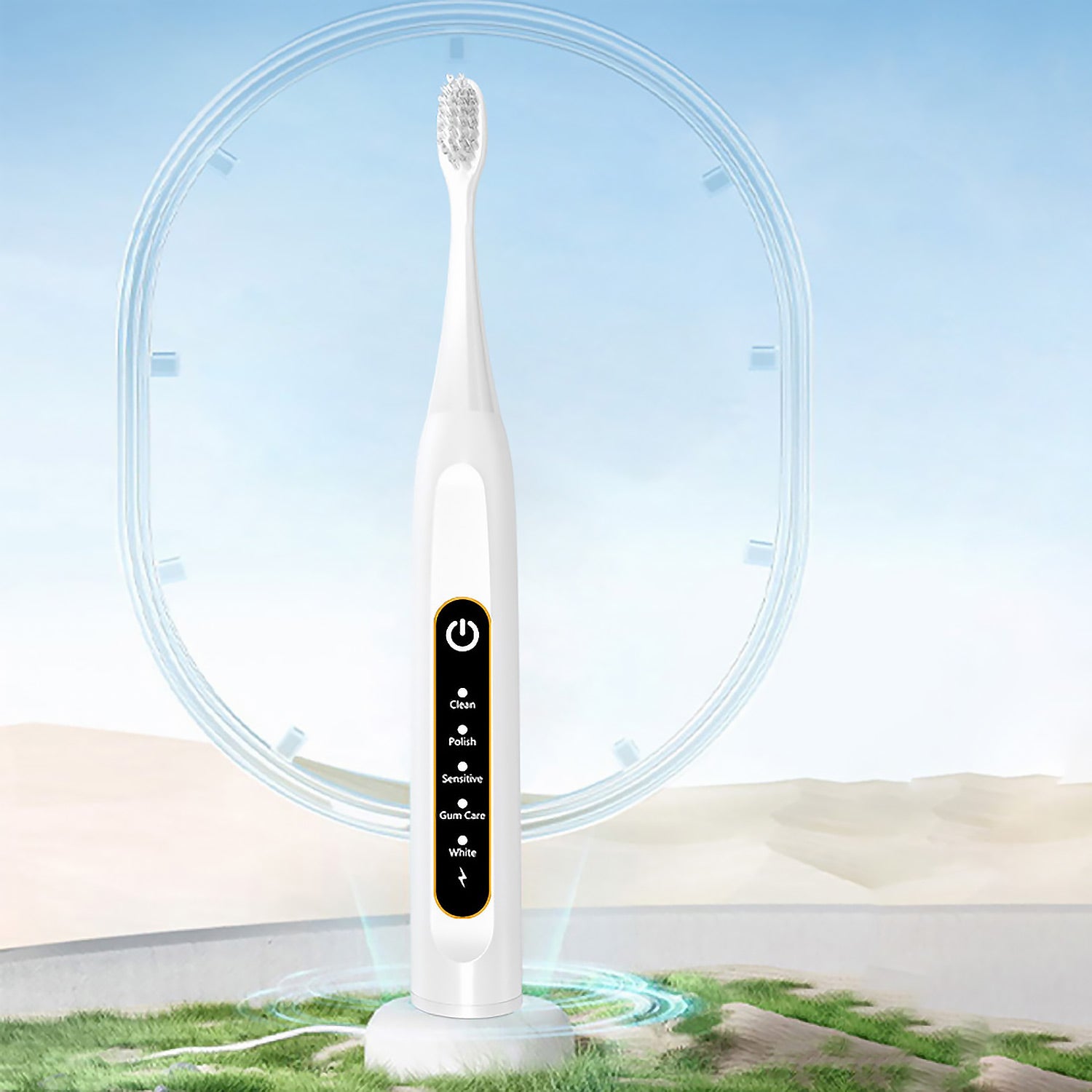 Ультразвуковой зубной ирригатор: 360° удаление налетов, пятен от курения, зубного камня, бактериальной плёнки, 30000 импульсов/мин, патент. амортизация, для чувствительных зубов, портативный для дома