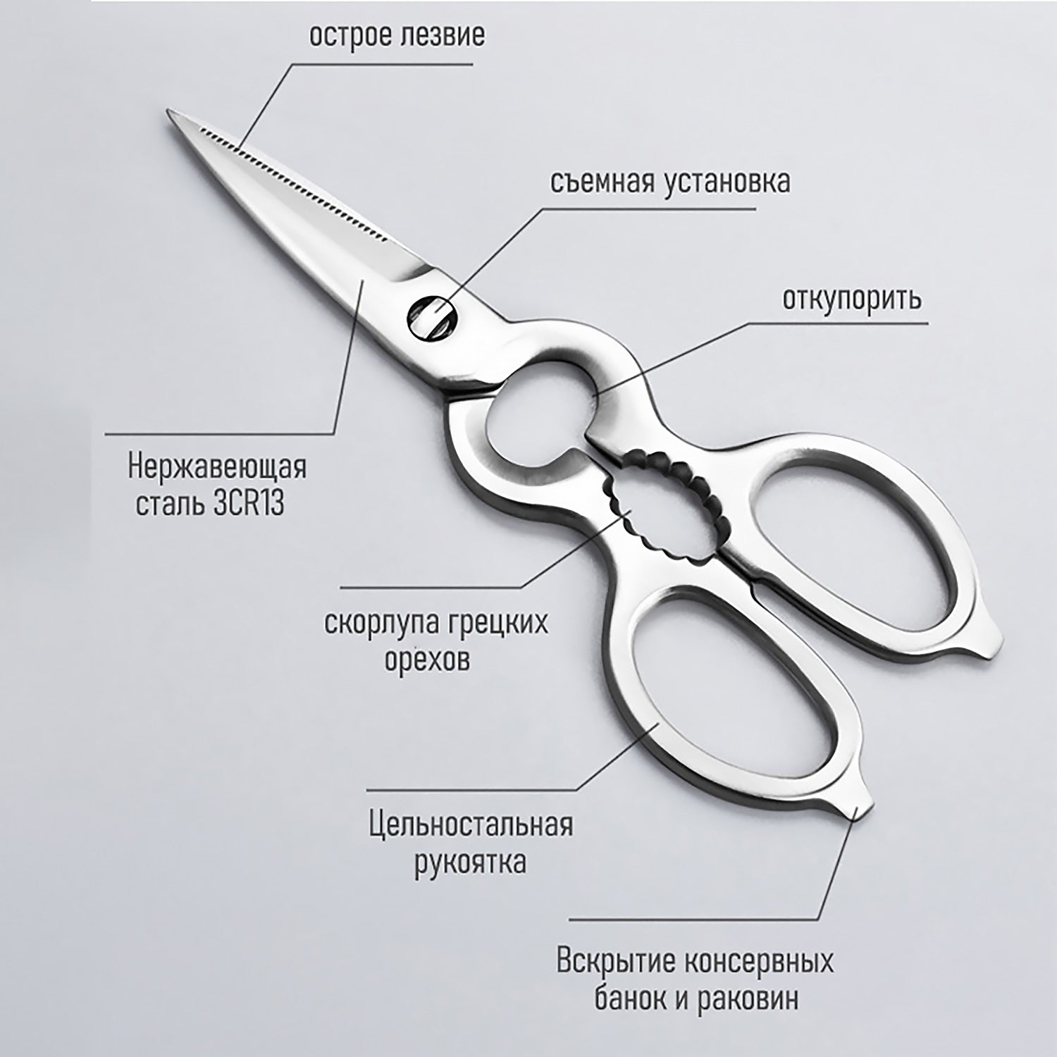 3-в-1 Ножницы из нержавеющей стали 3Cr13｜Для куриных костей, рыбы, орехов + Разборная конструкция